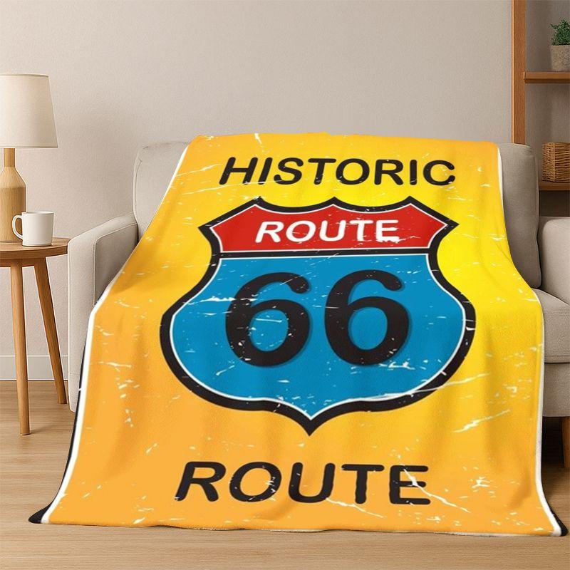

Retro Route66 America Mother Road Sign Flannel Blanket Soft Warm Throw Blanket for Bedroom Living Room Bed Travel Camping Picnic 75x90cm