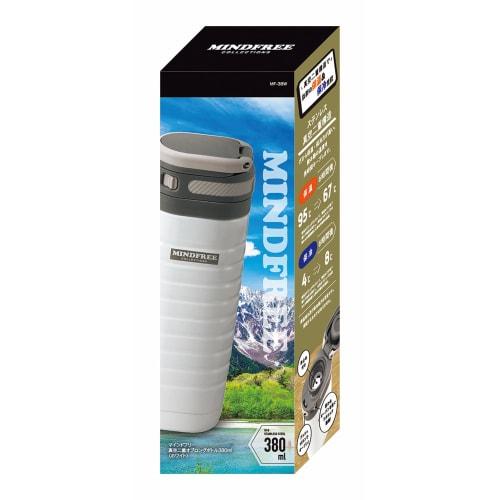 Kakusei MF-38W Mindfree 380ml White Water Bottle with Double Vacuum Wall, Insulates for Hot or Cold Drinks, One-Touch Opening with Handle, Rust-Resist