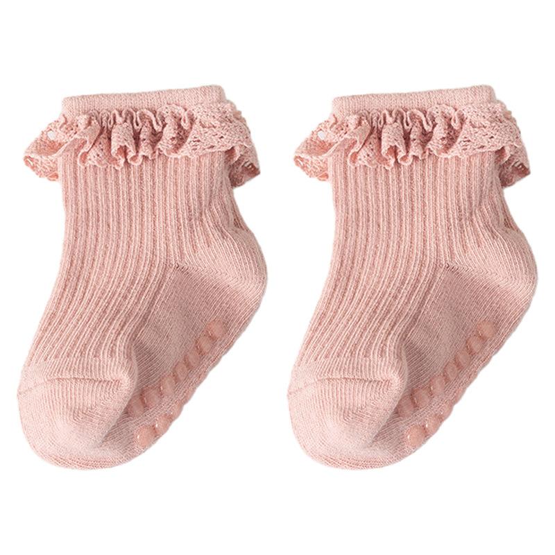 Baby Süße Spitze Mädchen Socken Anti-Rutsch Klebepunkt Einfarbig Baumwolle Säuglingsmädchen Socken Atmungsaktiv Kinder Mädchen Bodensocken