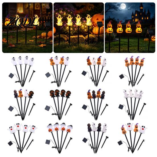 Automatic Dusk to Dawn Lights 4Pcs/Set Halloween Solar Ghost Stake Light, 4-in-1 Pumpkin with LED Pathway Lighting Lights, Waterproof Decorative Lamp
