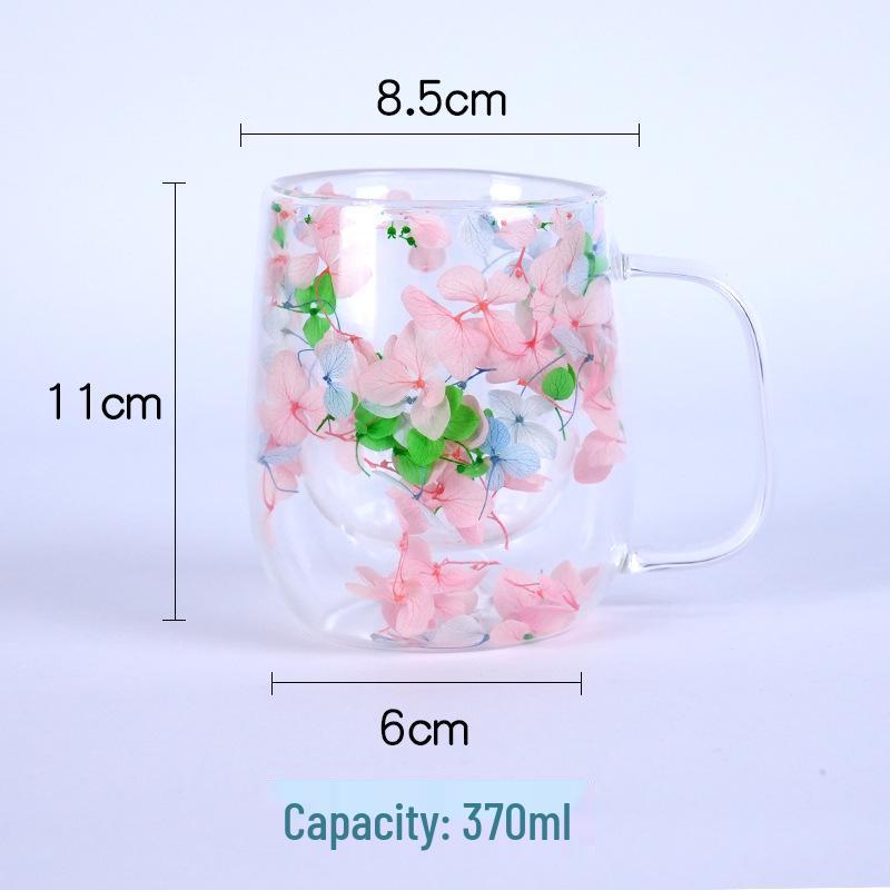 Luxury Double-Layer Glass Cup with Real Flowers and Quicksand Design