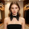 Stylish Pointed Lapel Collar Punk Style PU Leather Fake Collar, Detachable Studded for Women, Rock Faux Rivet Choker Necklace, Adjustable Cool