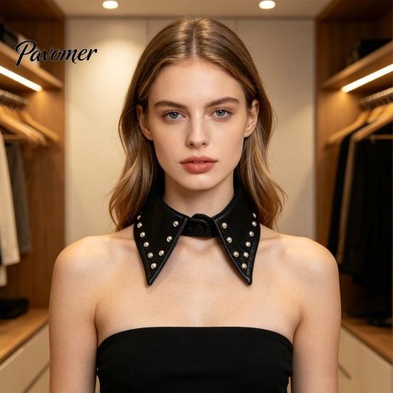 Stylish Pointed Lapel Collar Punk Style PU Leather Fake Collar, Detachable Studded for Women, Rock Faux Rivet Choker Necklace, Adjustable Cool