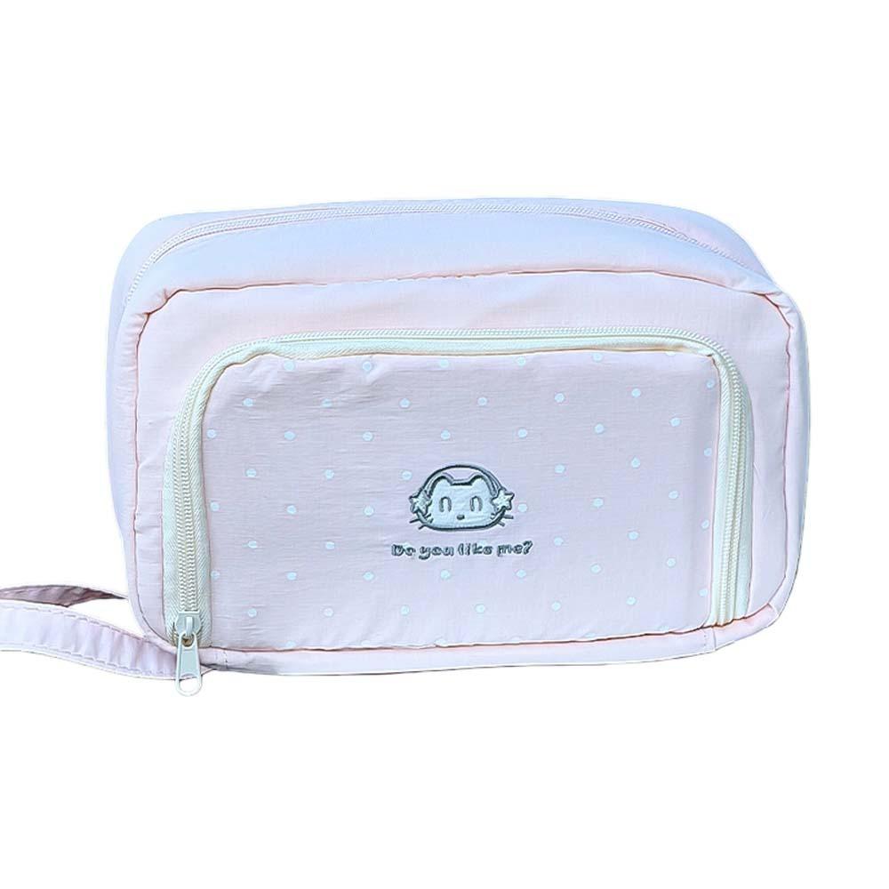 Cloth Cosmetic Storage Bag with Lanyard Polka Dot Cat Print Stationery Bag Cartoon Large Capacity Korean Pencil Case