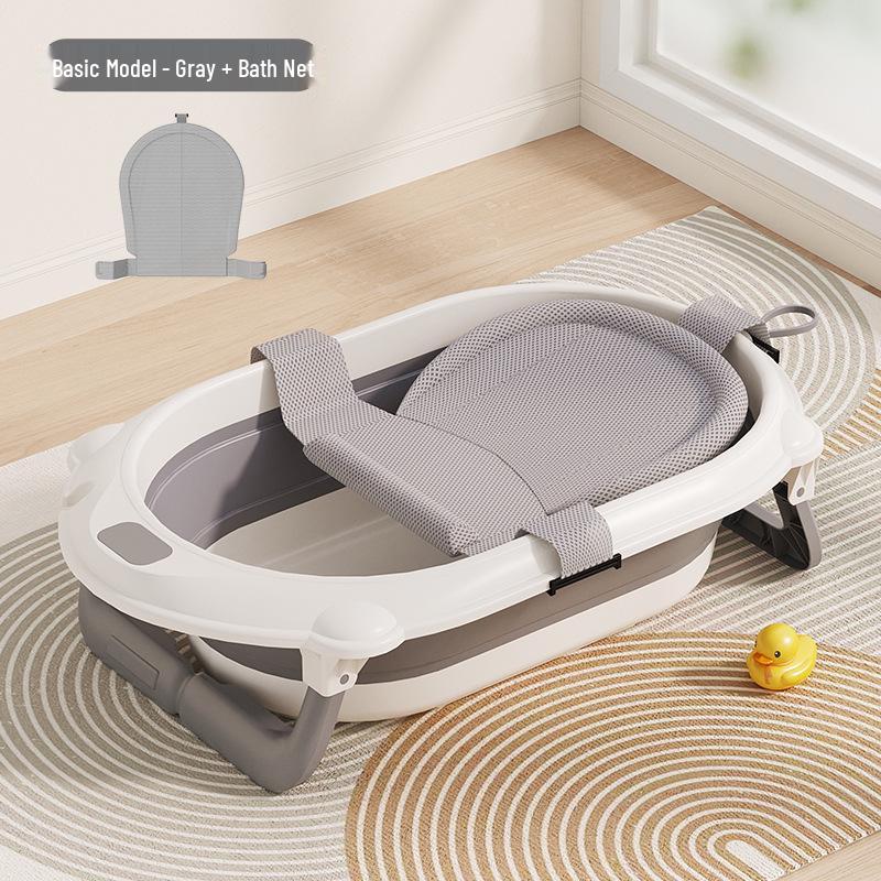 Temperature-Sensitive Folding Baby Bath Tub with Mat, PP + TPE Materials