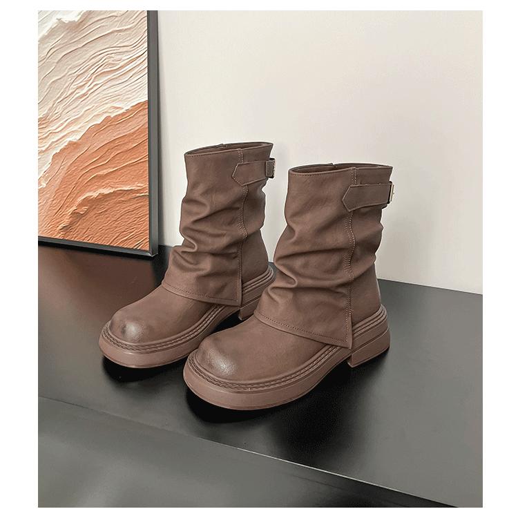 

Leather retro pile short boots women s 2025 autumn new thick-soled Martin boots summer brown boots Maillard trouser boots 40 хаки