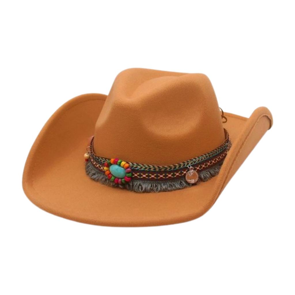 Peach Heart Western Cowboy Upturned Top Hat Ethnic Wind Cow Head Woolen Felt Hat Stage Prop Hat