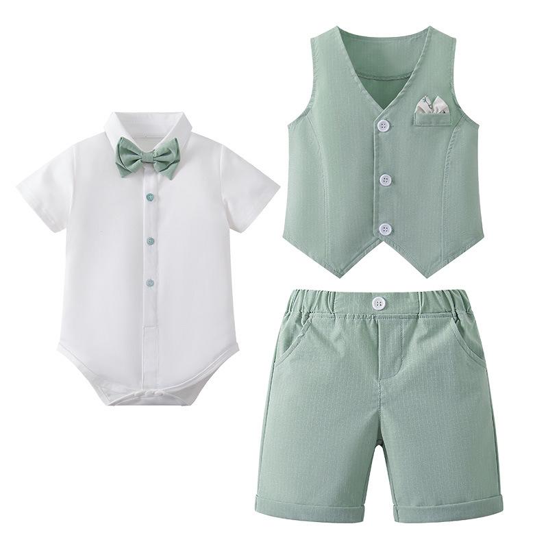 European & American Boys' Summer Three-Piece Set: T-shirt, Shorts, Vest - Children's Formal Outfit.