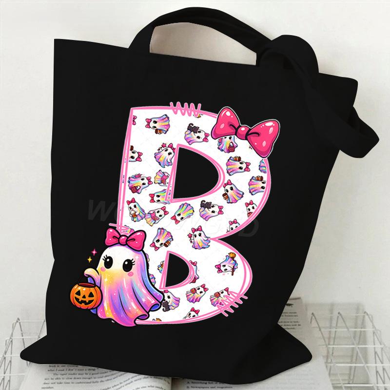 Halloween personalized print student canvas bag tutoring bag 26 letters fashion shoulder bag women large capacity