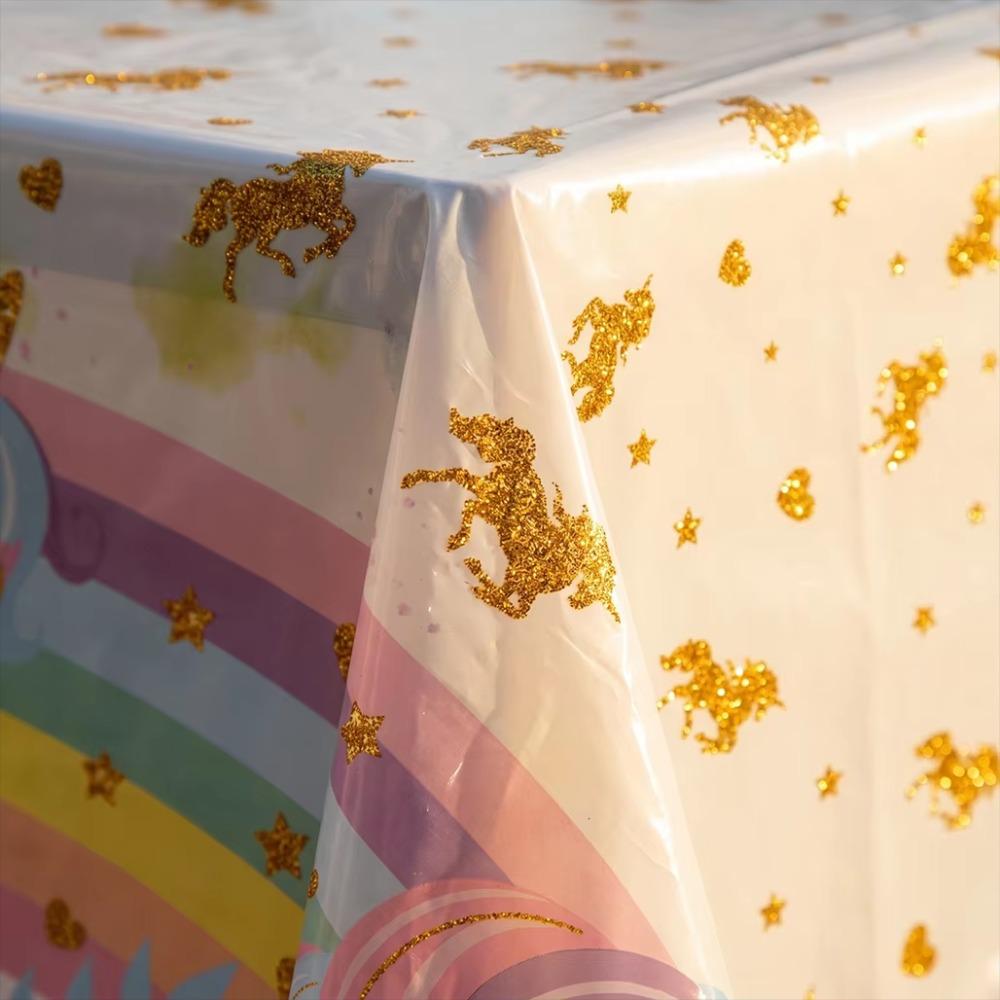 Rainbow Unicorn Tablecloth Disposable Table Cover Kids Girl Birthday Party Decorations Baby Shower Supplies Waterproof 130x220cm