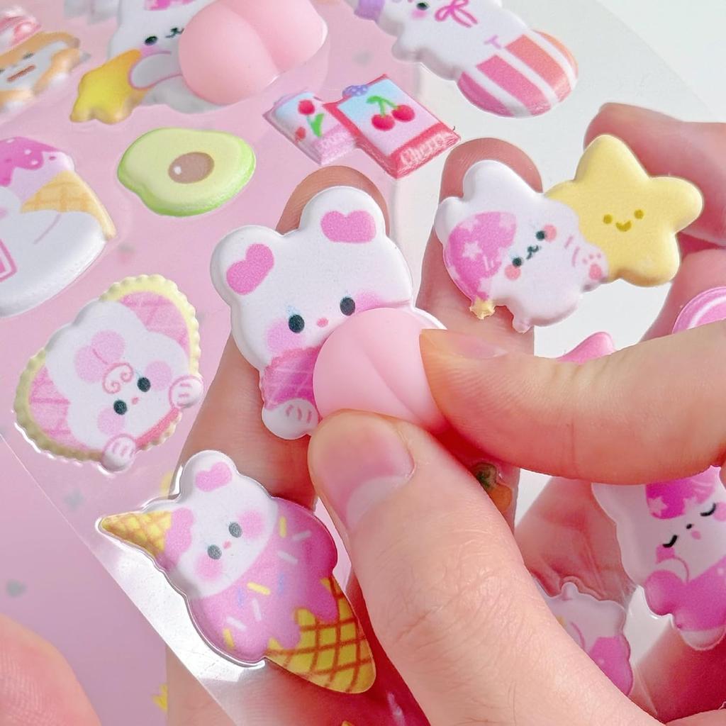 In stock of 4 Different Cute designs seen on social Pukupuku Animal Set of 3D Soft Cute 3D Animal Marshmallows with Squishy DIY Cute Diary Sticker