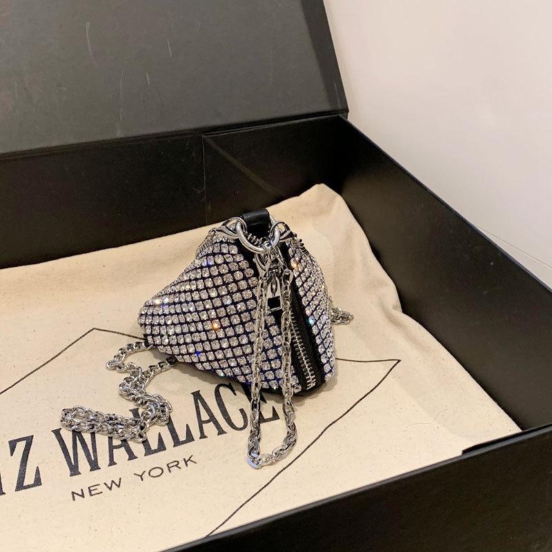 IELGY Rhinestone Mini Zongzi Triangle Hand Carry Oblique Cross Change Diamond Bag