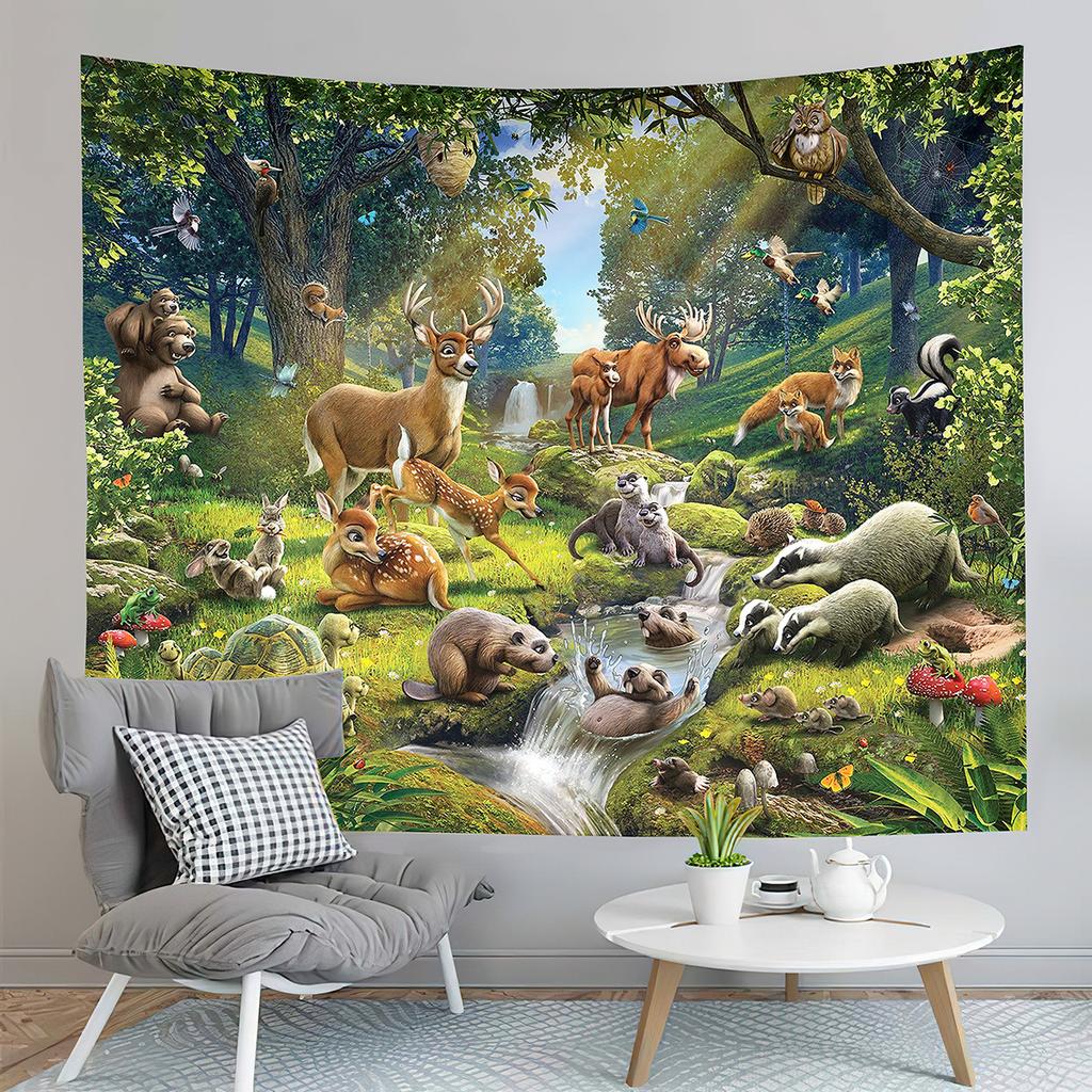 Cartoon Baby Animals Tapestry Cute Tiger Tapestry Creative Theme for Children Wall Hanging Living Room Bedroom Dorm Tapestries