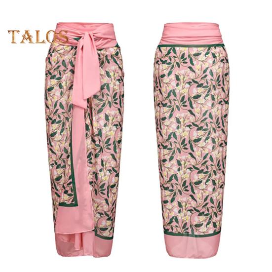 2Pcs/Set Women Swimsuit Set Sling Floral Print One-Piece Beach Cover Wrap Skirt Set for Beach Vacation Party