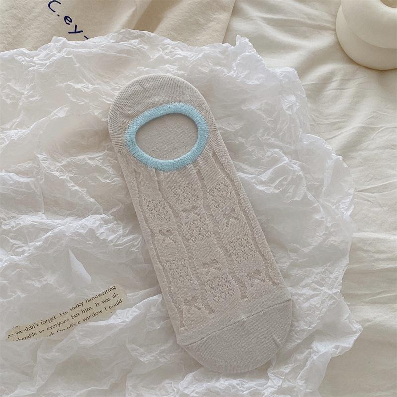 

Женские весенне-летние тонкие чулки с бантиком, ажурной сеткой, дышащие, невидимые, противоскользящие 1 pair светло-бежевый