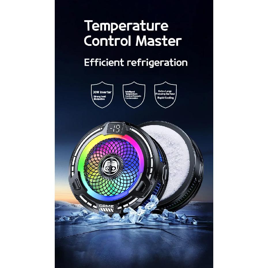 FS18 AI Mobile Cooler 30W Magnetic Back-clip Ice Cooling Radiator Digital Display RGB Light Gaming Cooler Temperature Control