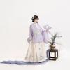 Womens Ming Dynasty Style Hanfu Set: Round Collar Top With Wide Sleeves Printed Skirt Embroidered Floral Design Four Season