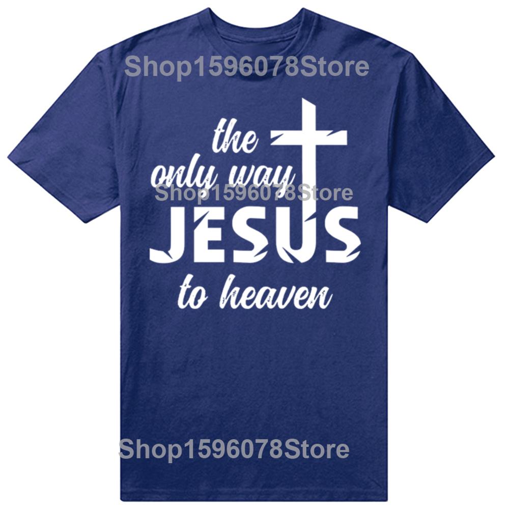 Funny Retro Jesus way to heaven Cotton Tops Fitness TShirt Oversized Unisex Tshirt Graphic Tees Mens Clothing Streetwear
