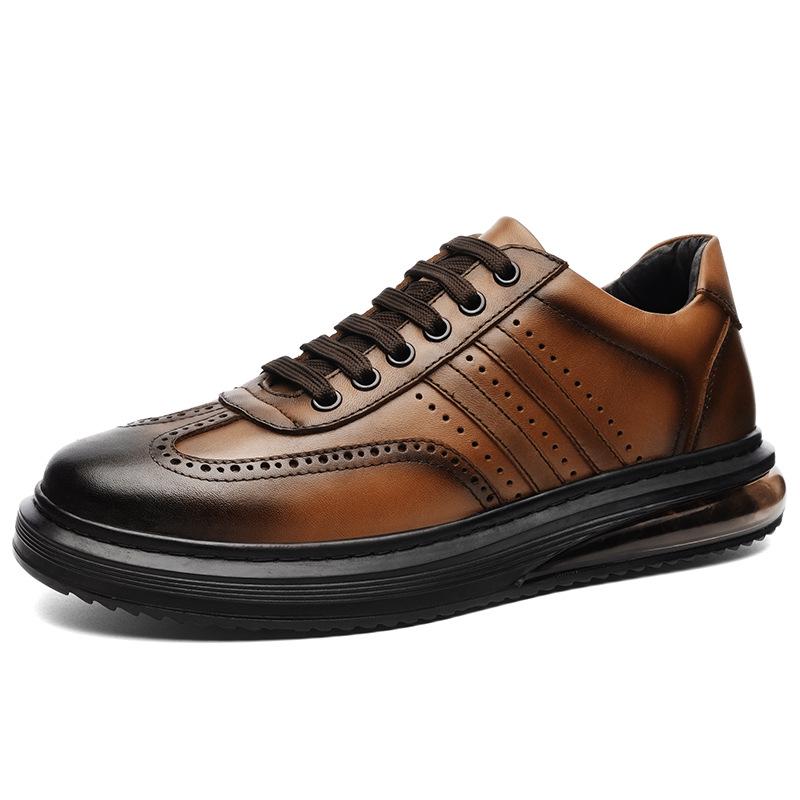 Men s Retro Brogue Casual Leather Shoes - Carved Design, Genuine Leather, Thick Sole 43