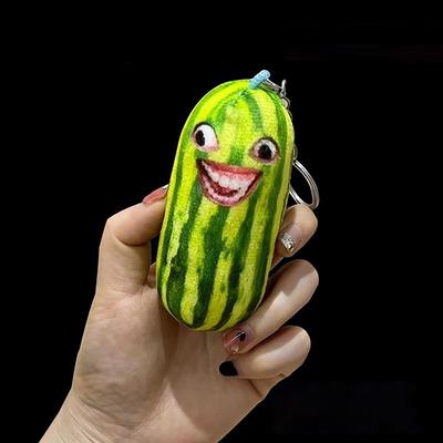 Funny Watermelon Strips Plush Keychain Creative Fruit Doll Keyring Women Backpack Bag Pendant Kids Birthday Gift Accessories