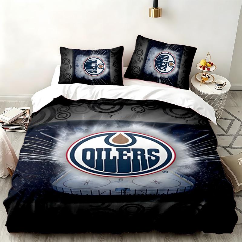 Edmonton Oilers 3pc Set Perfect for Bedroom Use Comfortable Bedding Set Includes a Duvet Cover and Two Pillowcases Ideal Birthday or Christmas Gift