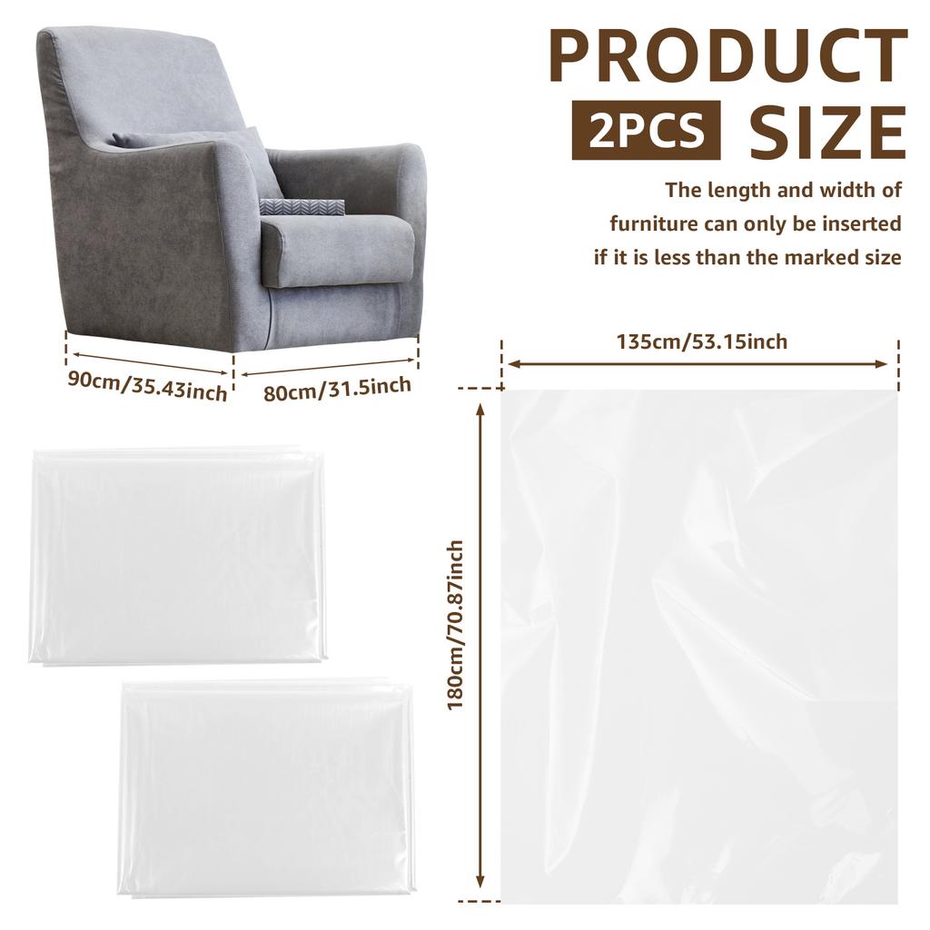 2Pcs Transparent Sofa Dust Cover Plastic Waterproof Recliner Protector Cover Multi purpose Furniture Protective Cover for Home