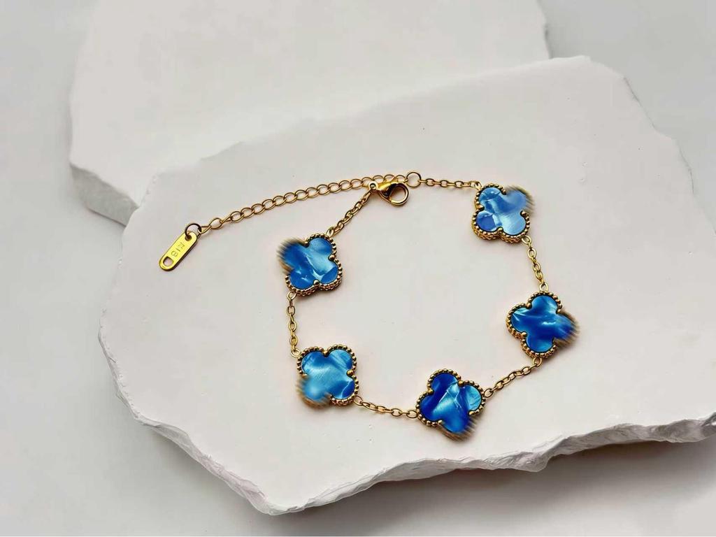 Pulsera de trébol de cuatro hojas de 15 mm - Joyería clásica de cinco flores, oro de 18k, no se decolora.