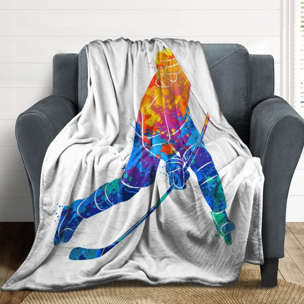 Ice Hockey Throw Blanket Winter Sport Game Flannel Blanket Sporting Competition Sofa Couch Office Flannel Blankets for Kids Boys