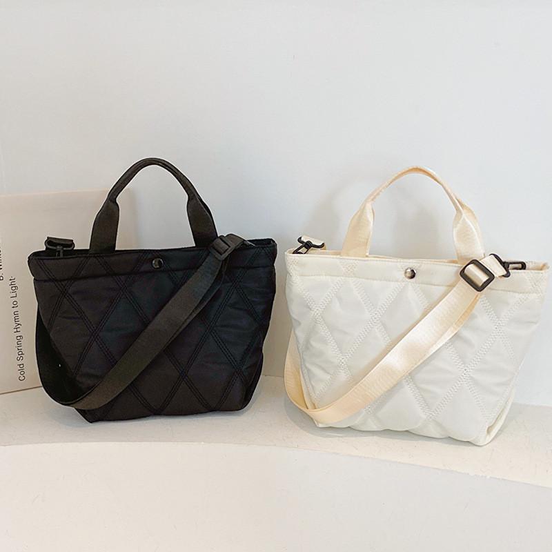 Elegant Quilted Nylon Crossbody Bag Stylish Fashionable Handbag For Women In Black And Cream