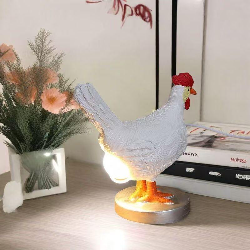 Creative resin handicrafts, realistic white egg-laying chicken night lamp head, novel bedroom home decoration, American style