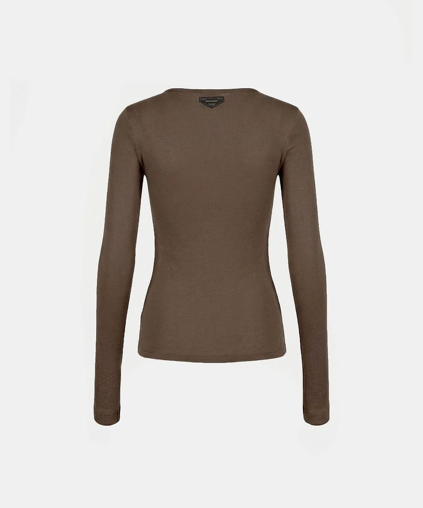 BADBLOOD Bs Cotton Jersey Fitted Henley Neck Long Sleeve T-Shirt - Brown