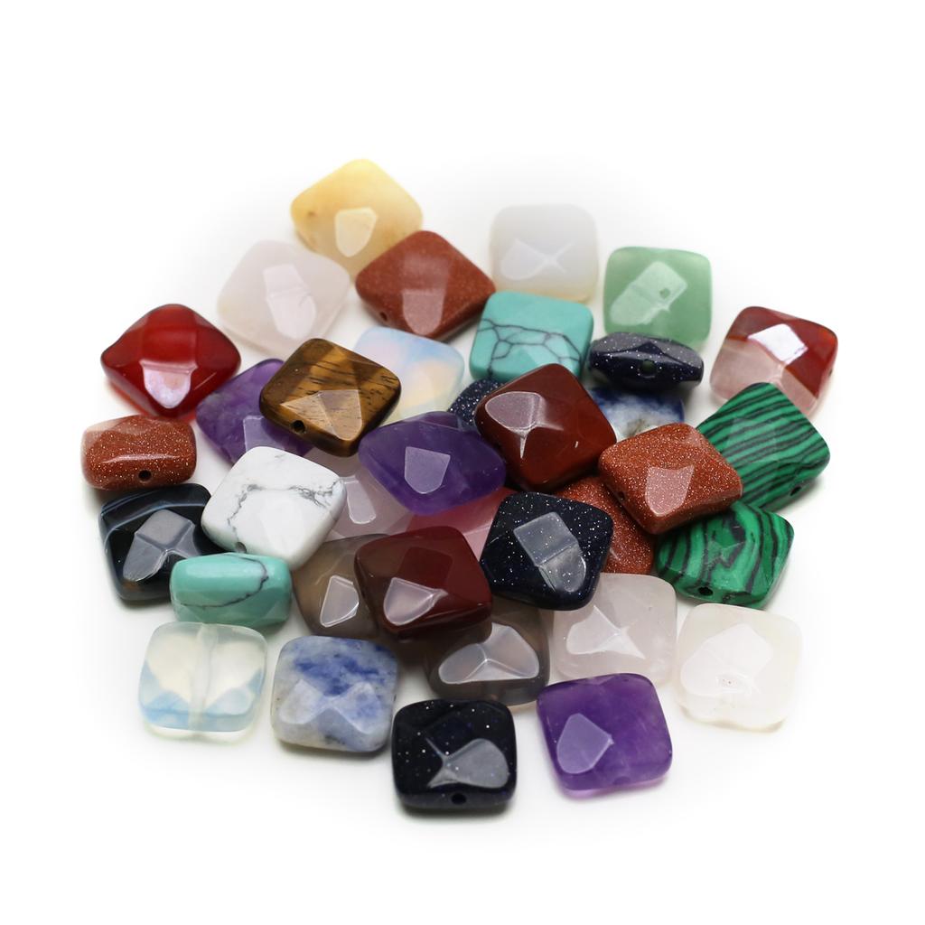 5Pcs/Pack Faceted Natural Stone Beads with Hole, Square Crystal Agate Amethyst Malachite Turquoise Gem Loose Beads for DIY Jewelry Accessories 12x12mm