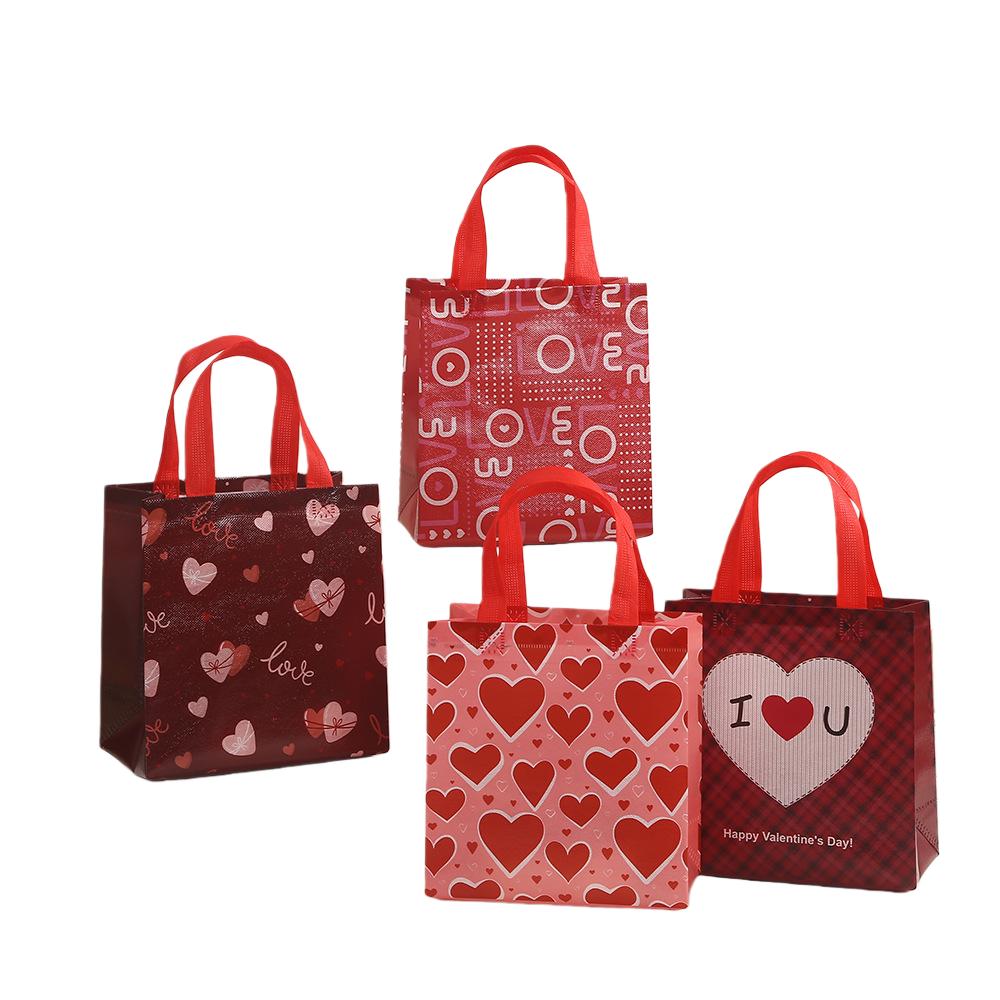 12/30pcs Valentine Gift Bags Heart Pattern Paper Gift Bags With Handles For Wedding Party Favors Candy Treats Small Gifts