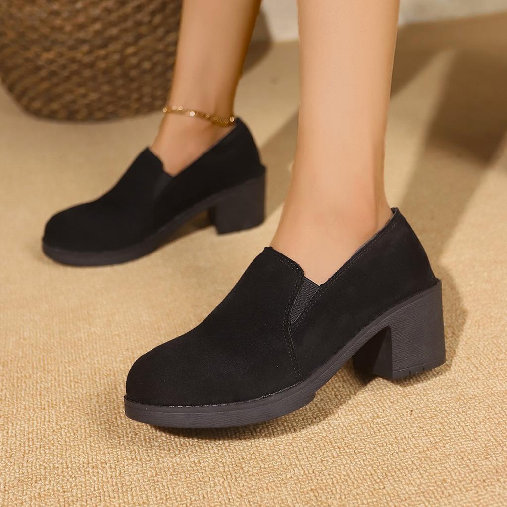 Fashion Womens Square Heel Fashion Loafers Women Shoes Autumn Big Size 43 Black Outdoor Walking Shoes for Women Comfortable Casual Shoes