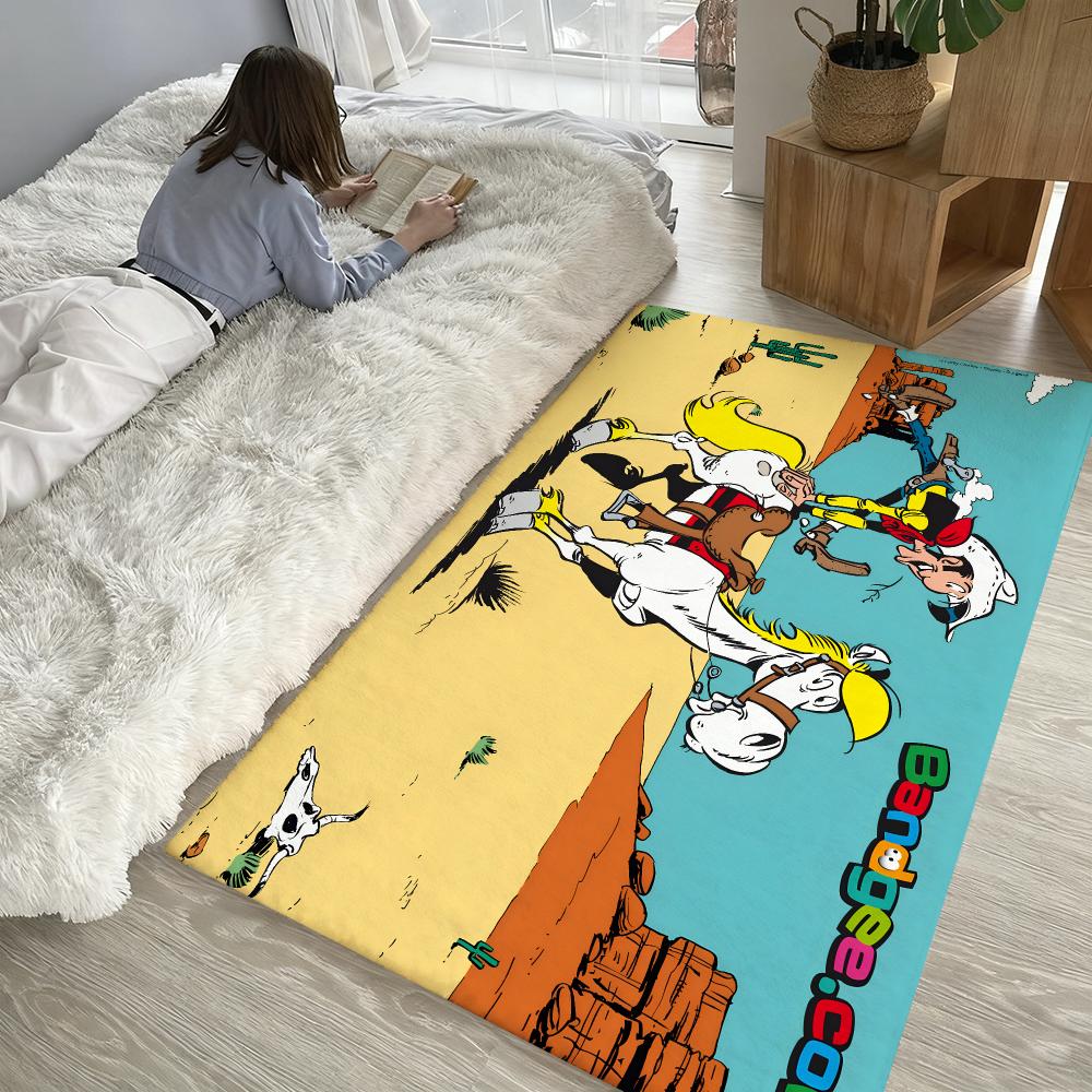 Comic Lucky L-Luke Floor Mat Soft Thickened Absorbent Non-Slip Bedroom Living Room Door Mat Home Decor Flannel Rugs