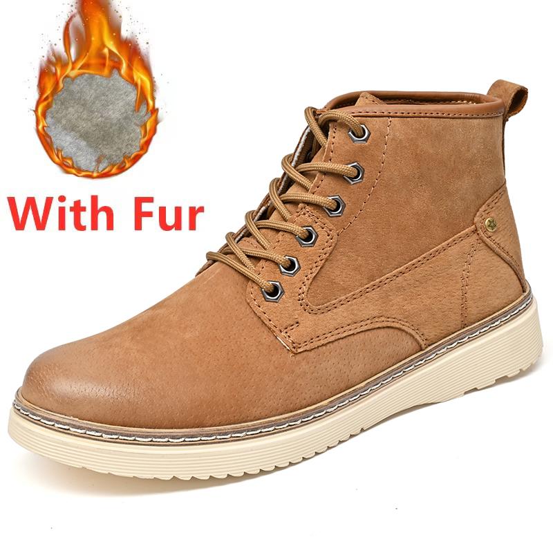 

Fashion Non-slip Classic Mens Ankle Boots Fashion Lace-up Male Casual Warm Plush Fur Winter Footwear Suede Leather Handmade Basic Boots 44