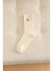Women's Japanese Style Black & White Embroidered Ribbed Wool Mid-Calf Socks - Thick, Warm, Loose Fit for Autumn & Winter