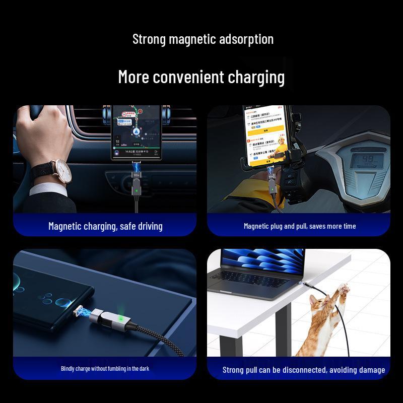 100W Fast Charging Magnetic Cable with 180° Rotating Type-C Angled Connector for Phones and Computers