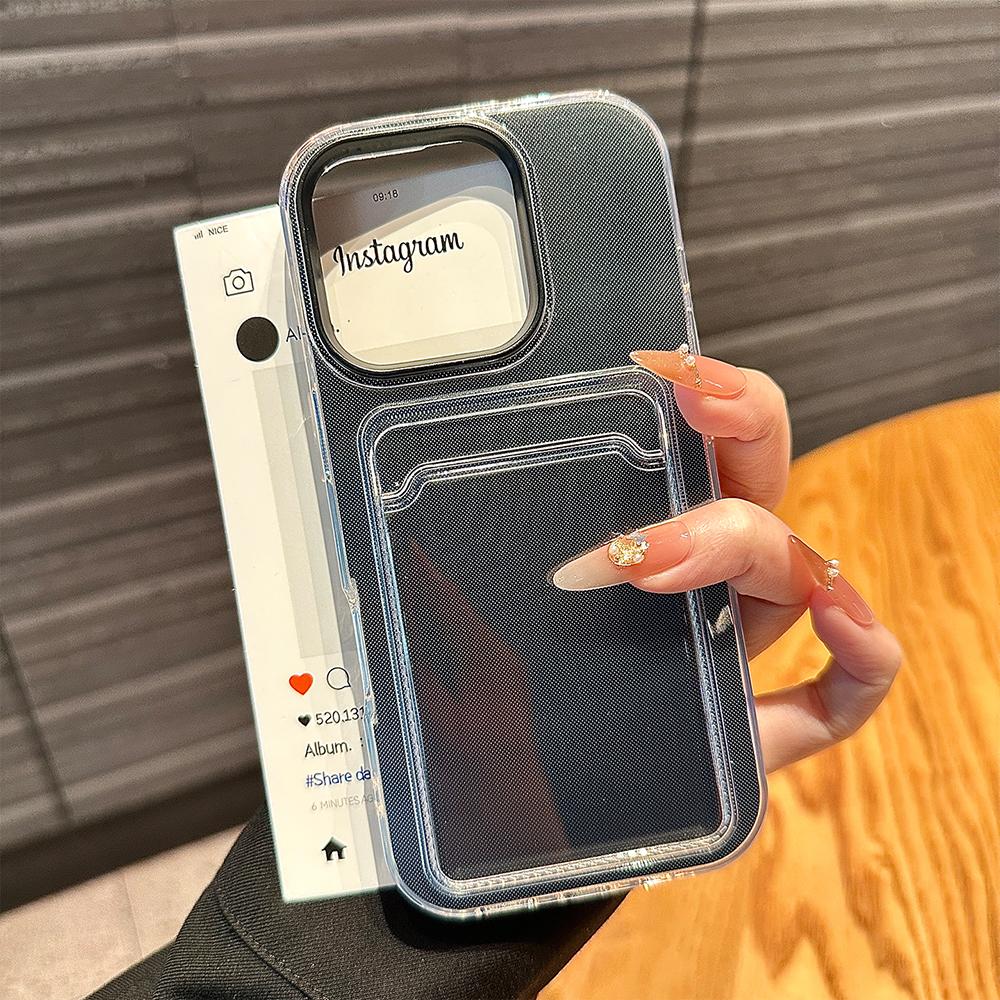 2in1 Card Holder Slot Wallet Photo Pocket Clear Candy Color Case For iPhone 17 16 15 14 13 12 11 Pro Max TPU+PC Shockproof Cover