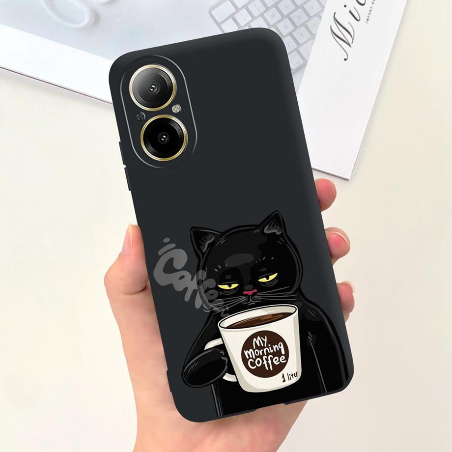 Hülle Für Oppo Realme C67 4G RMX389 Handyhüllen Schwarze Katze Mondnacht Weiches Silikon Stoßfeste Rückabdeckung Für RealmeC67 4G Funda