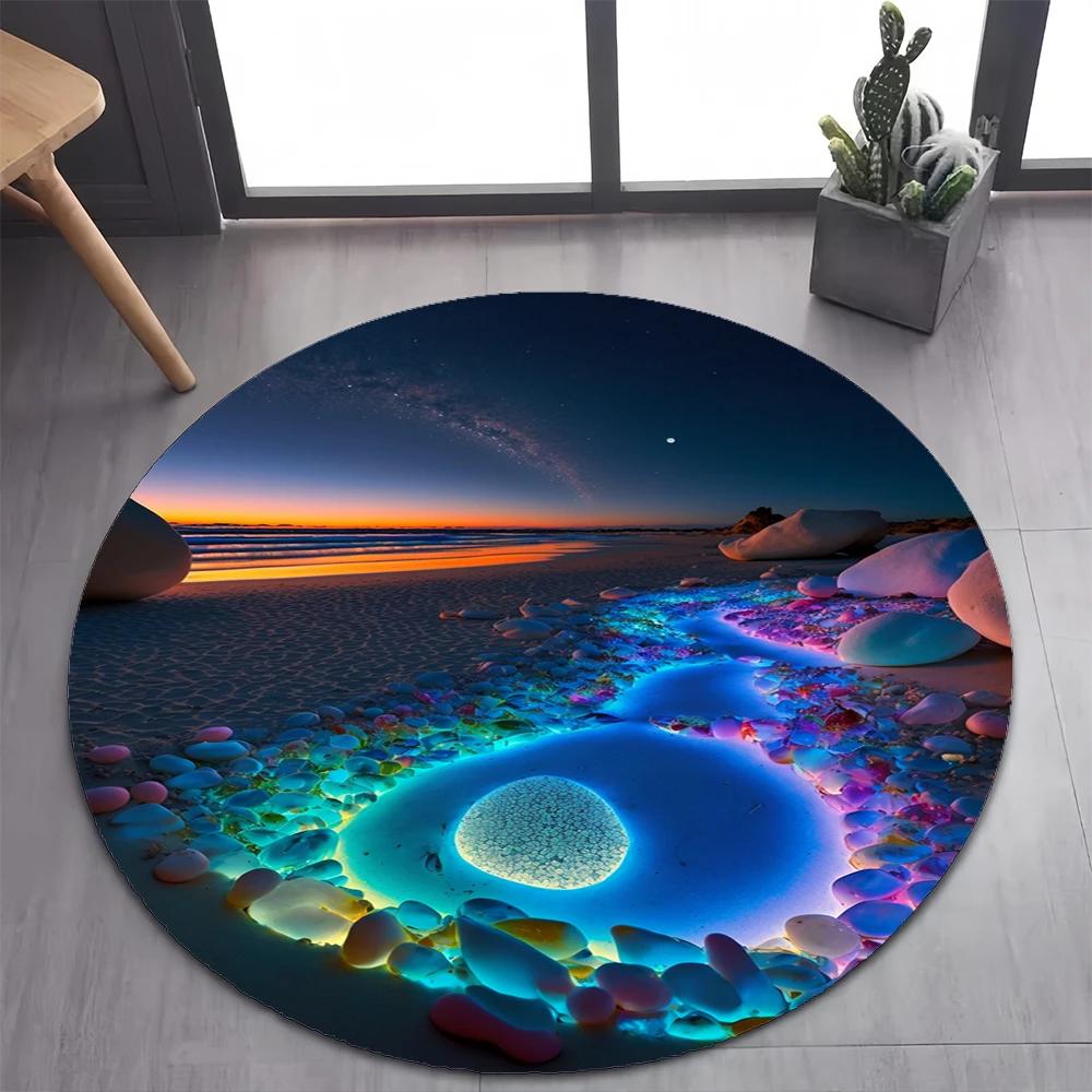 2025 New Style Colorful Pebble Rainbow Road Beach Stone Round Carpet Rug for Bedroom Living Room Decoration,pet Decor Floor Mat