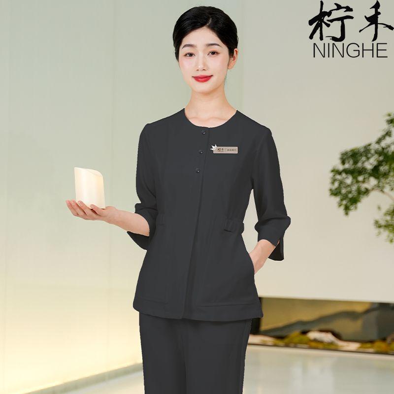 

Линхэ Новый Стиль Рабочая одежда для косметолога Женская Весна/Лето Классический Костюм Униформа Косметолога Элегантная Профессиональная Одежда Техника Spring and Summer Black Short-sleeved Suit S