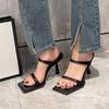 Black One-word Sandals New Summer Internet Celebrity High Heels French Women's Shoes Thin Heel Square Head Sandals Tide