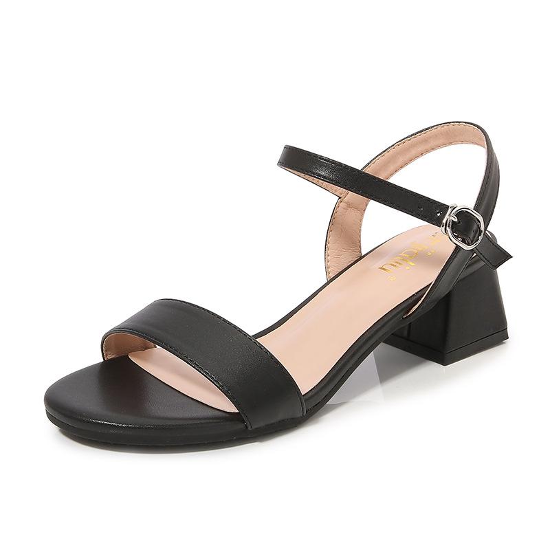 

Fashion Women s Summer French Elegant Open-Toe High Heel Sandals Simple and Versatile Anti-slip Rubber Sole Chunky Heel Dress Sandals 40
