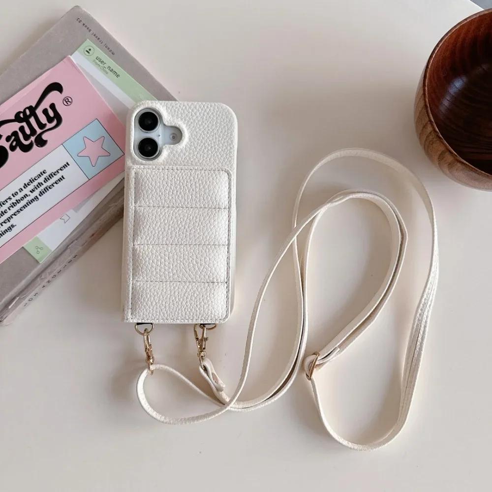 Crossbody Lanyard Leather Phone Case for IPhone 13 12 Mini 16 15 14 Plus 11 Pro Max Mirror Wallet Card Slot Holder Cover