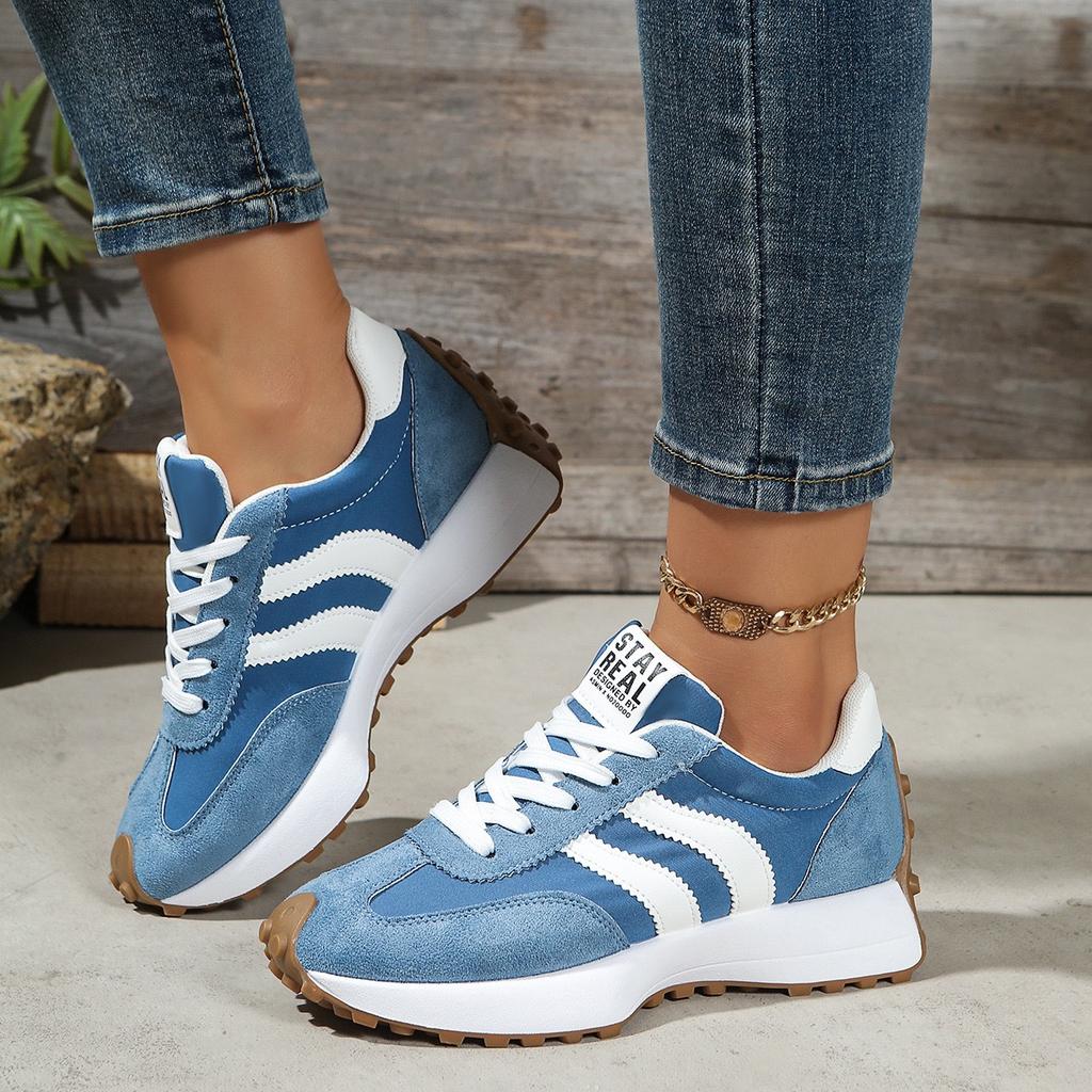 Lente Casual Sportschoenen voor Dames | Dikke Zool, Hoogte Verhogend, Veelzijdig, Retro Casual Schoenen, Gestreept Ontwerp, Damesschoenen, Sportschoenen