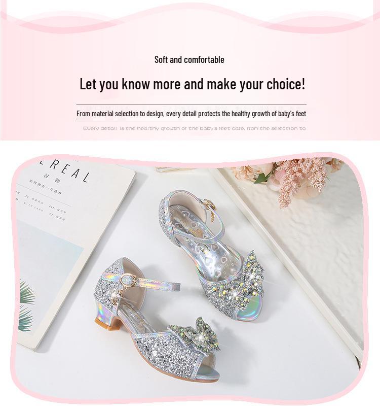 2025 New Summer Girls' Princess Sandals - Soft Sole Butterfly Crystal High Heels for Kids