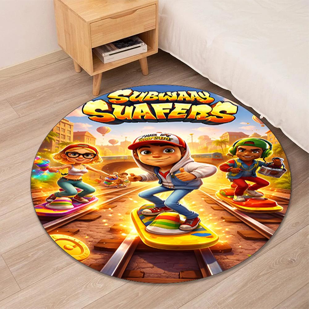 Subway Surfers Printed Round Rug Carpet Chair Rug Area Rug Entryway Doormats,for Office Chair Living Room Bedroom Kitchen Room.