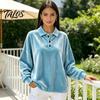 Damen Pullover Hemd Damen Samt Hemd, 3-Knopf Kragen Casual Bluse, Einfarbige Tägliche Kleidung Locker Langarm Oberteil für die Arbeit Atmungsaktive Bluse
