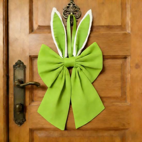 Easter Bow for Wreath Holiday Fabric Decorative Bow with Bunny Ear for Spring Summer Front Door Wall Window Indoor Outdoor Home Decor